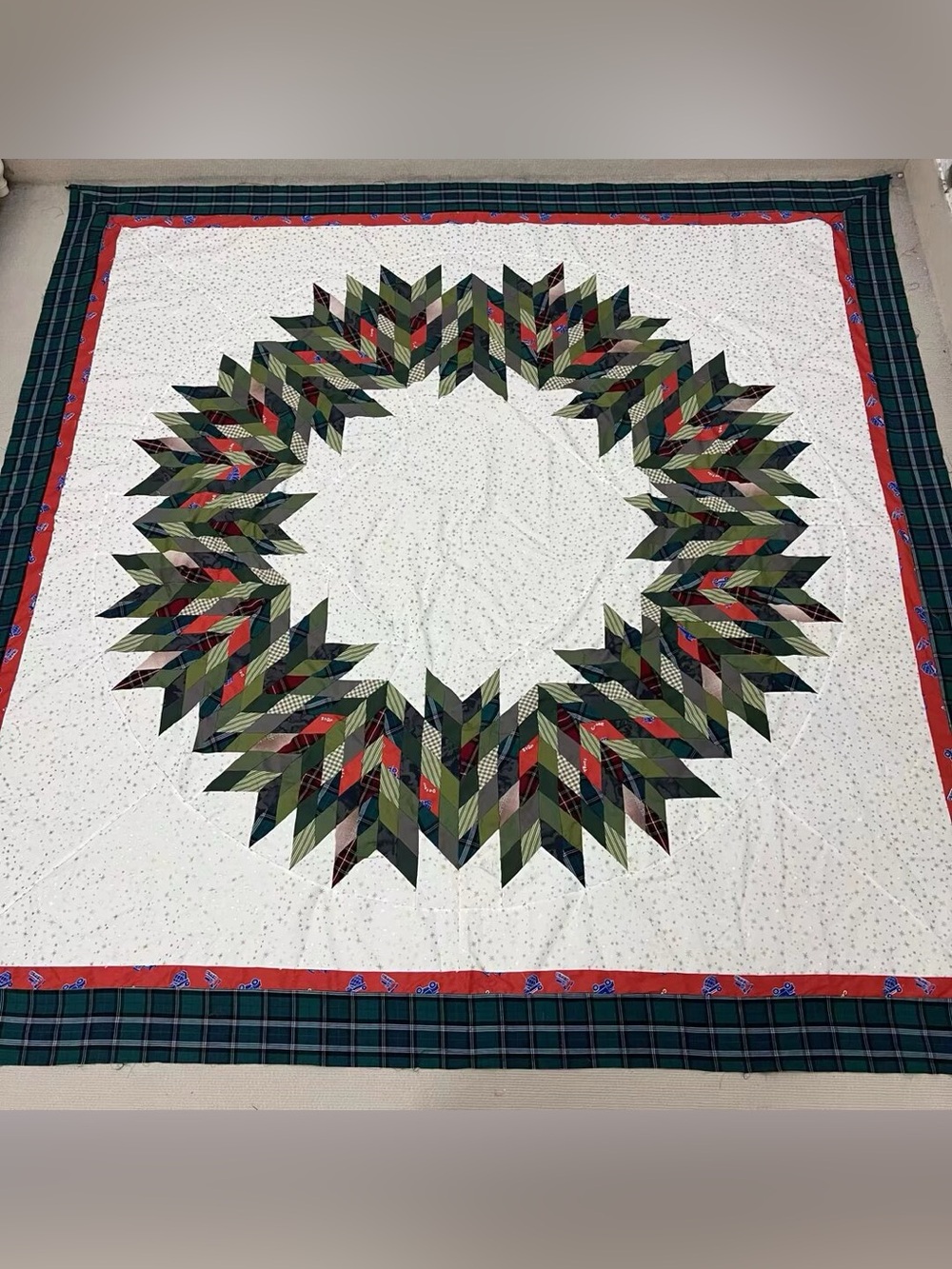 Christmas Highland Wreath Patchwork Cotton Queen Size Sewing Quilt Top/topper